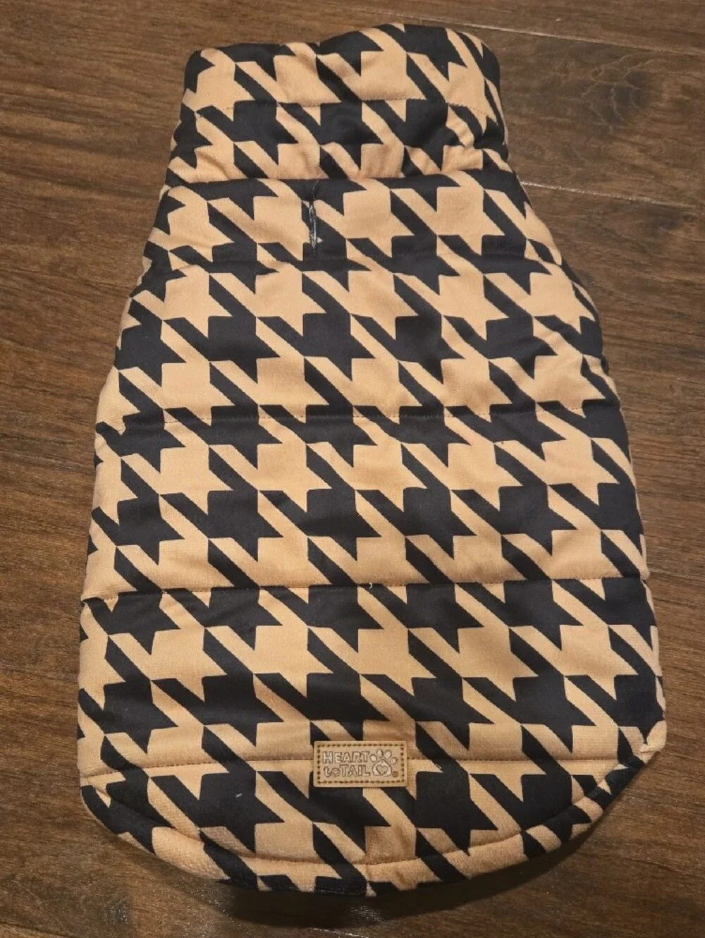 Reversable Houndstooth Puffer Dog Vest - Black & Tan
